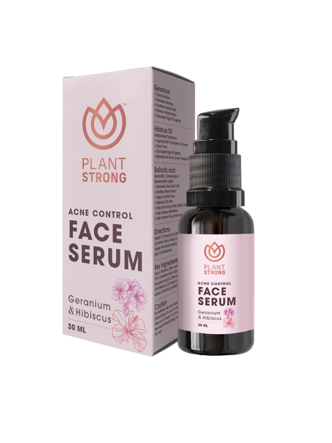 

Plant Strong Acne Control Face Serum With Hibiscus & Geranium - 30 ml, Pink