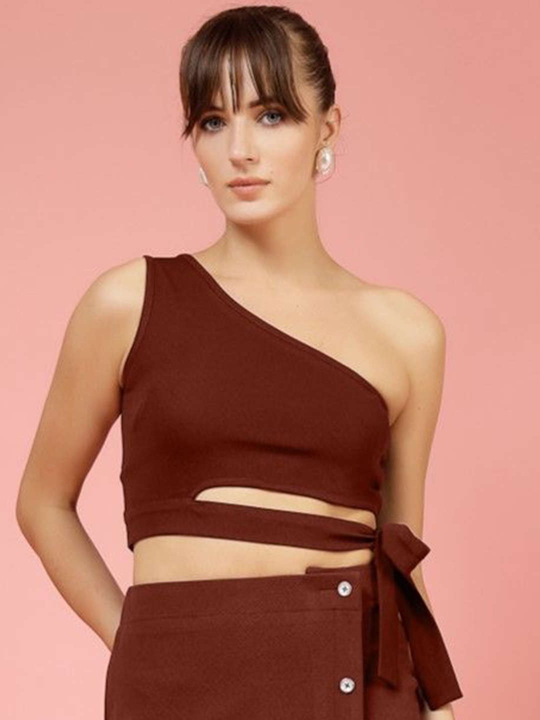 

Oomph! Women One Shoulder Crop Top, Brown