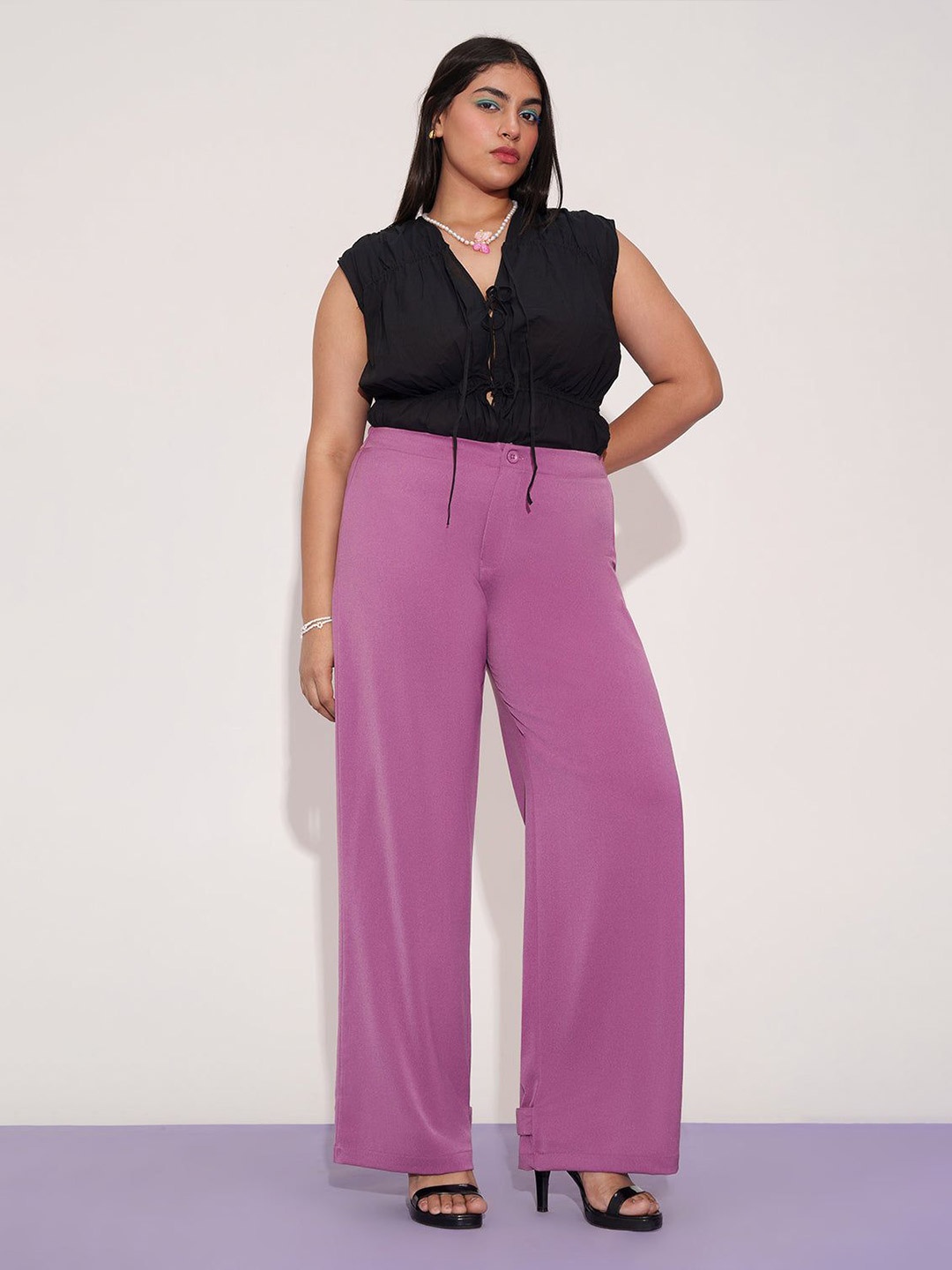 

FREAKINS Women Straight Fit Korean Pants, Mauve