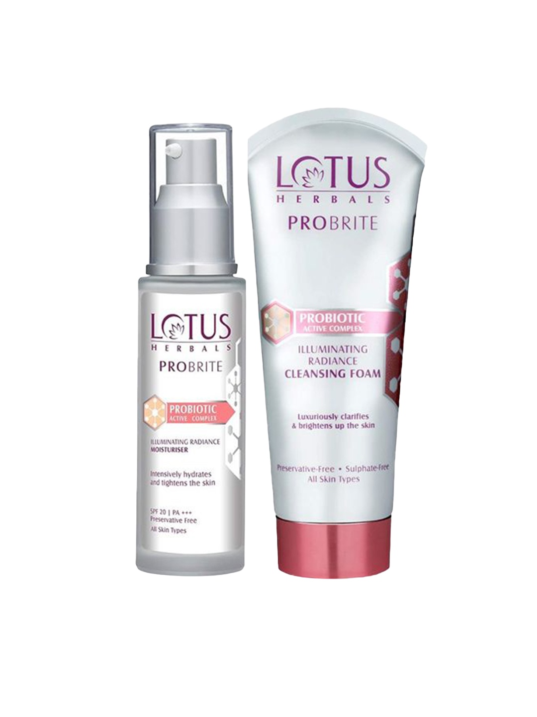 

Lotus Herbals Set Of 2 Probrite Illuminating Cleansing Foam With Radiance Moisturizer, White