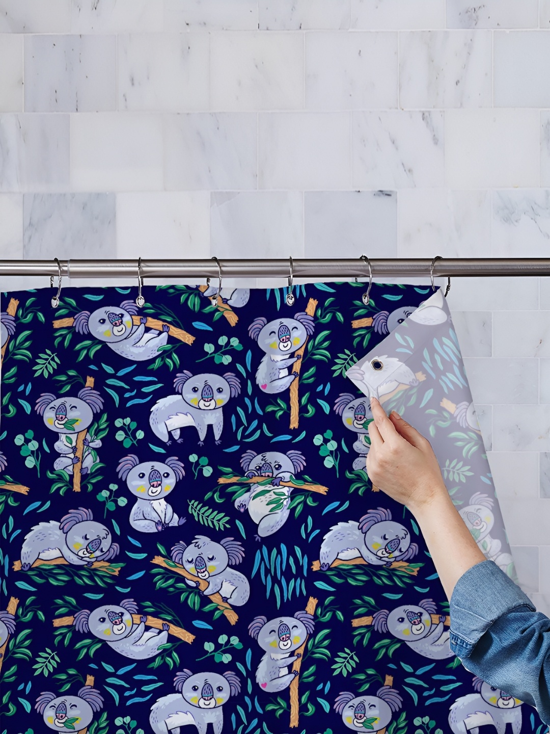 

ArtzFolio Navy Blue & Grey Printed Waterproof Shower Curtain