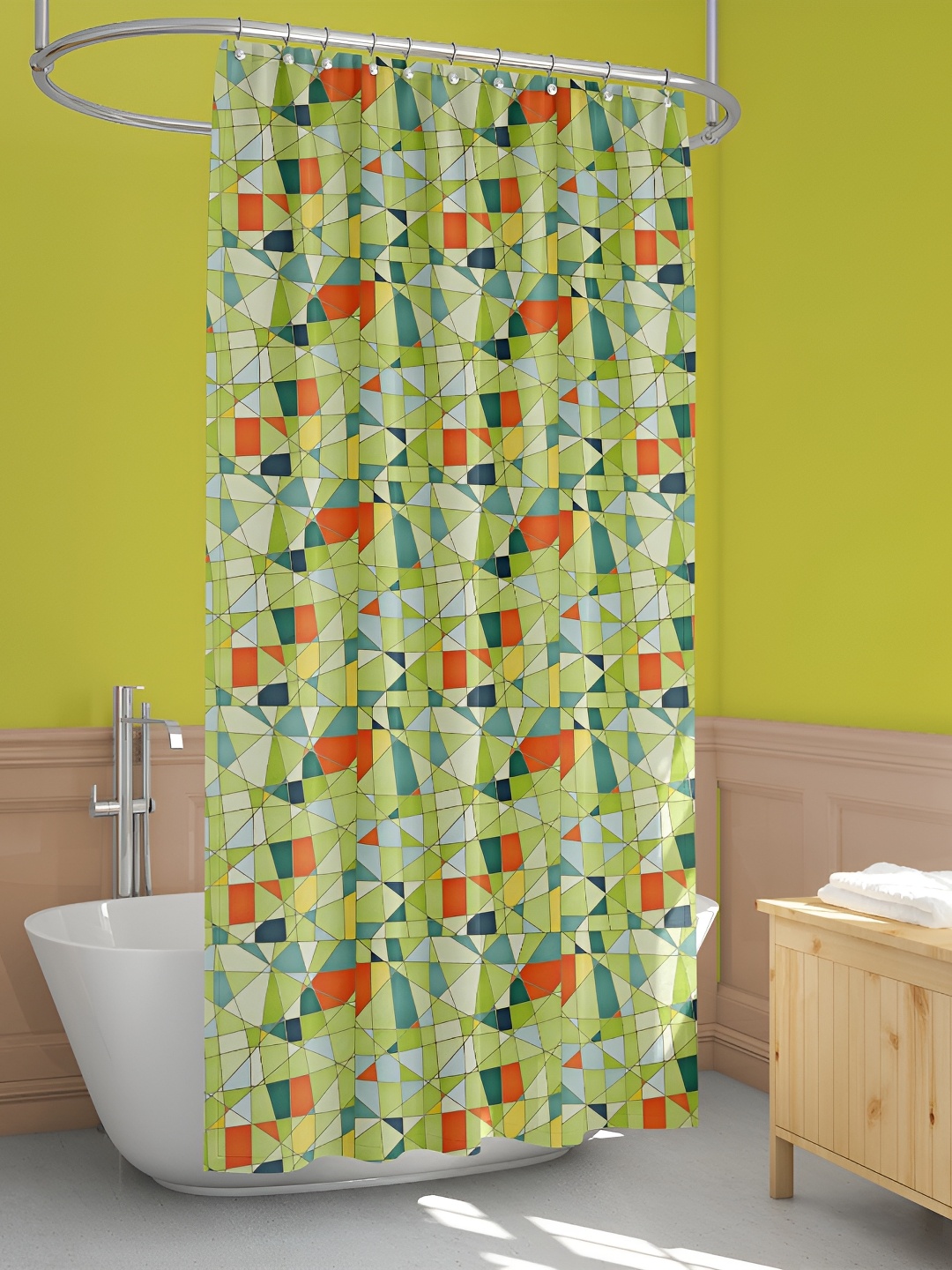 

ArtzFolio Green & Rust Geometric Printed Waterproof Shower Curtain