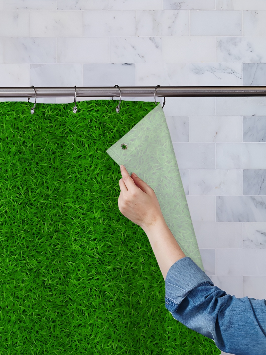 

ArtzFolio Green & Black Printed Waterproof Shower Curtain
