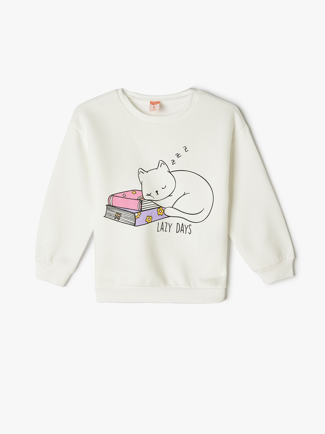 

Koton Girls Printed Round Neck Cotton Sweatshirt, White