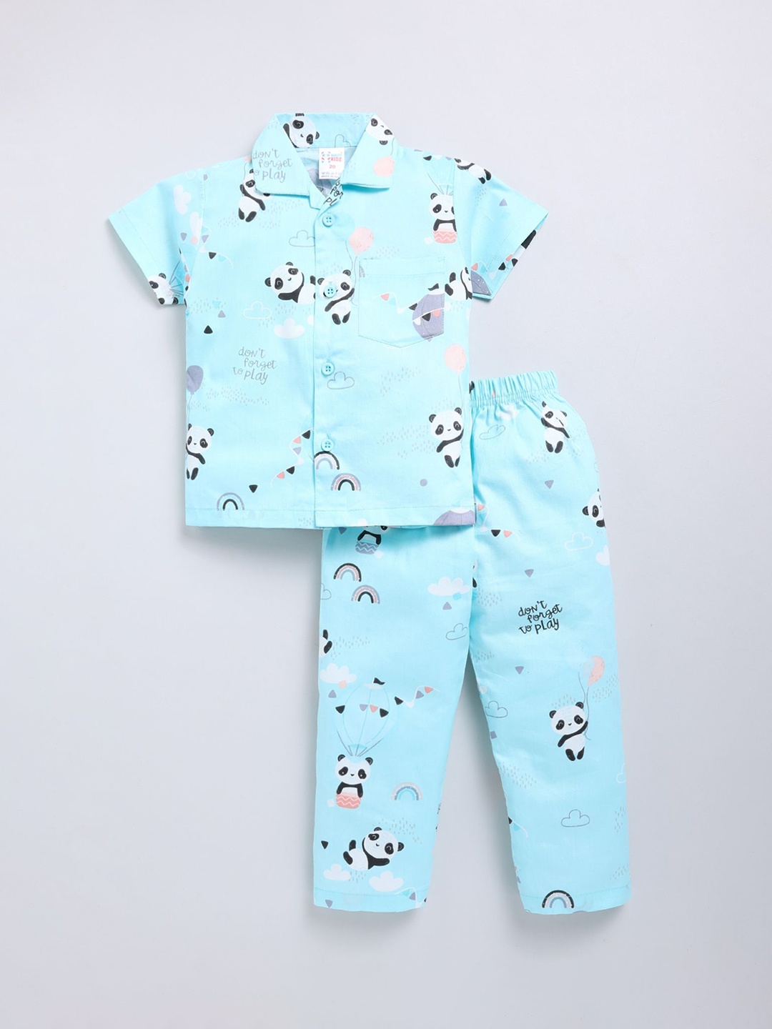 

NAUTI KIDZ Boys Conversational Printed Lapel Collar Short Sleeves Night suit, Blue