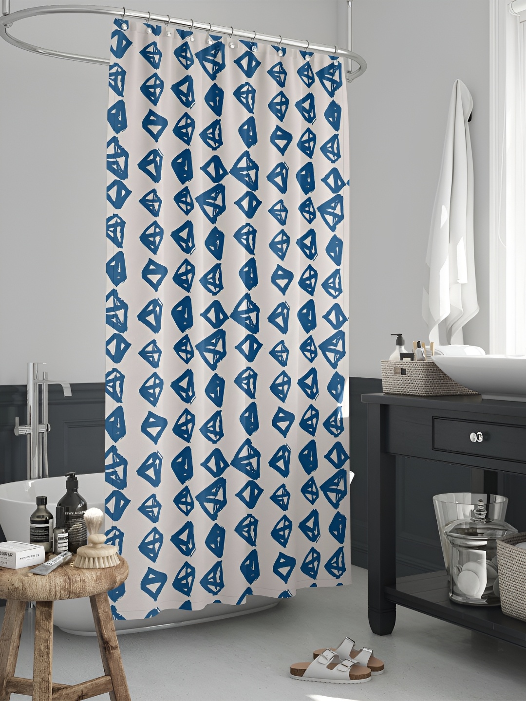 

ArtzFolio White & Blue Printed Waterproof Shower Curtains