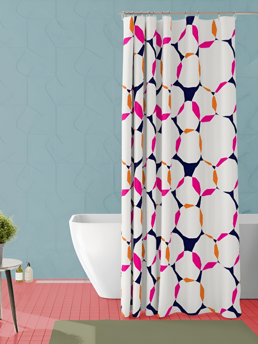 

ArtzFolio White & Pink Geometric Printed Waterproof Shower Curtain