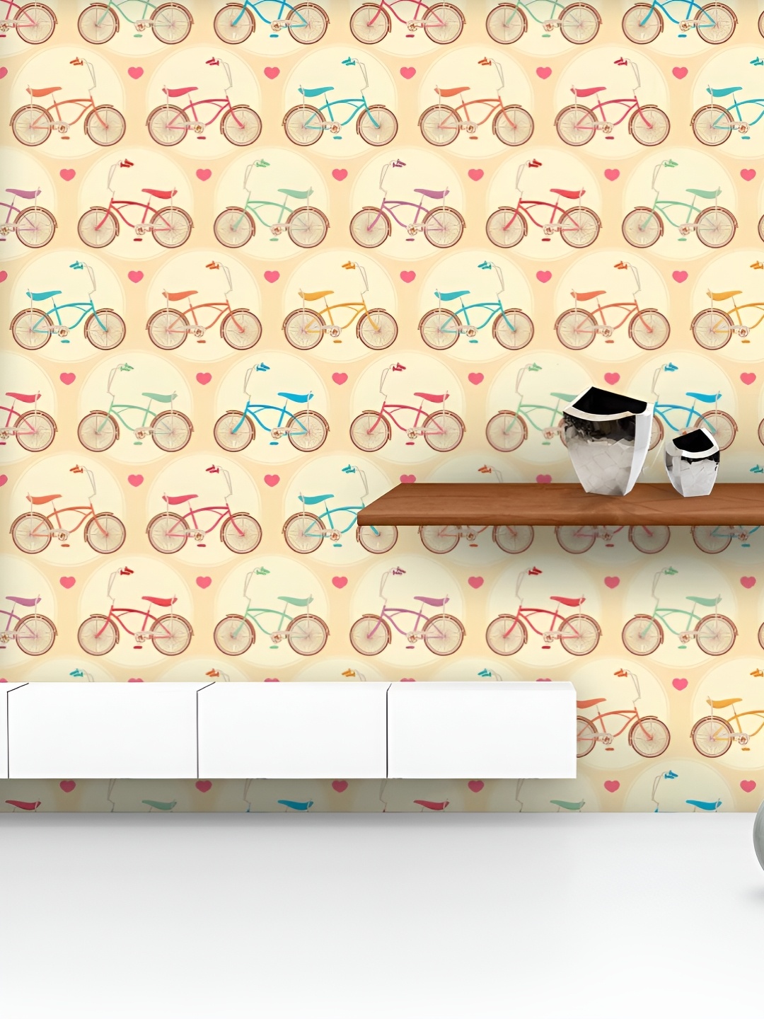 

ArtzFolio Printed UV-Resistant Anti-Bacterial Bicycles & Pink Hearts Peel & Stick Wallpaper, Multi