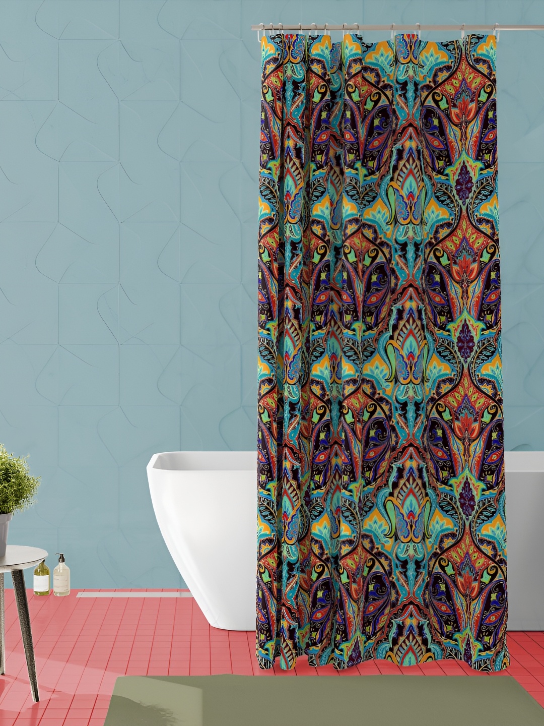 

ArtzFolio Orange and Green Floral Printed Waterproof Shower Curtain