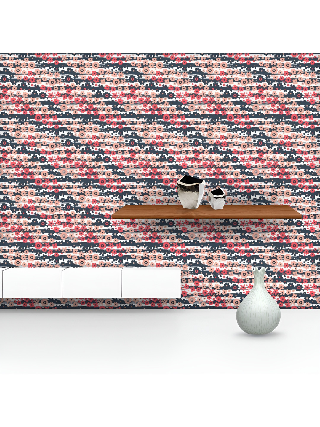 

ArtzFolio Printed UV-Resistant Anti-Bacterial Flowers On Stripes Pattern Peel & Stick Wallpaper, Multi