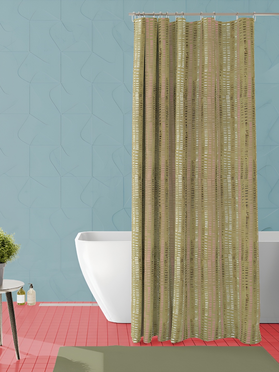 

ArtzFolio Green & Pink Printed Waterproof Shower Curtain