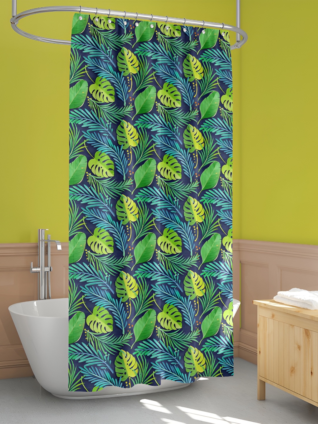 

ArtzFolio Green & Blue Tropical Printed Waterproof Shower Curtain