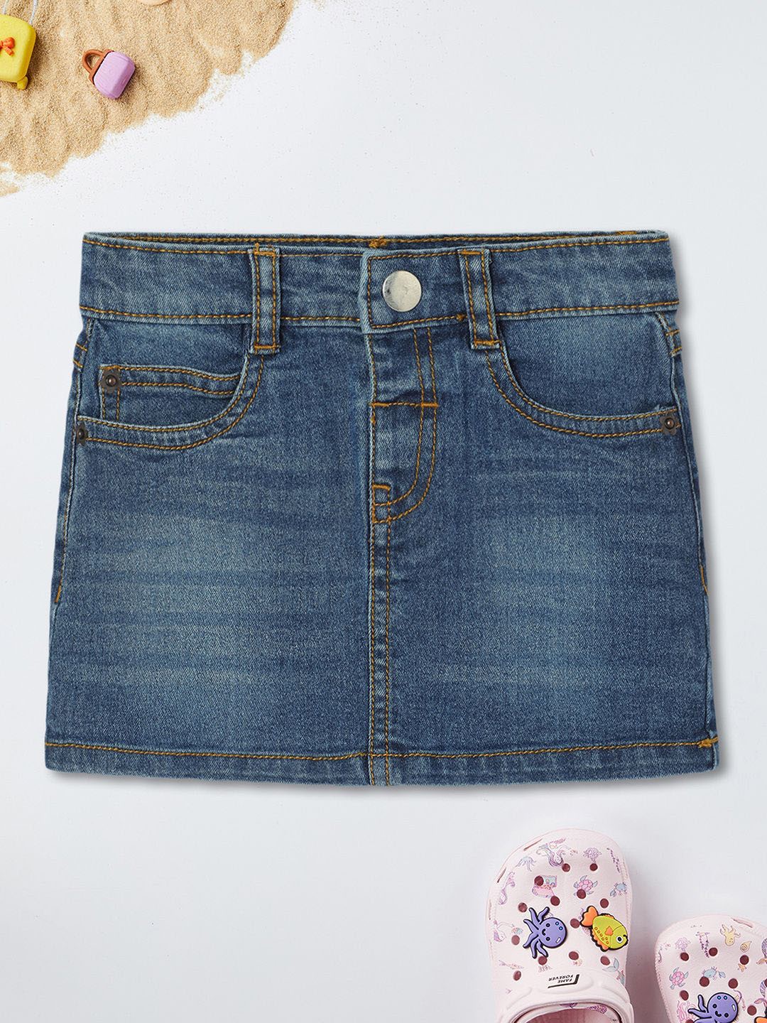 

max Girls Pure Cotton Straight Casual Mini Skirt, Blue