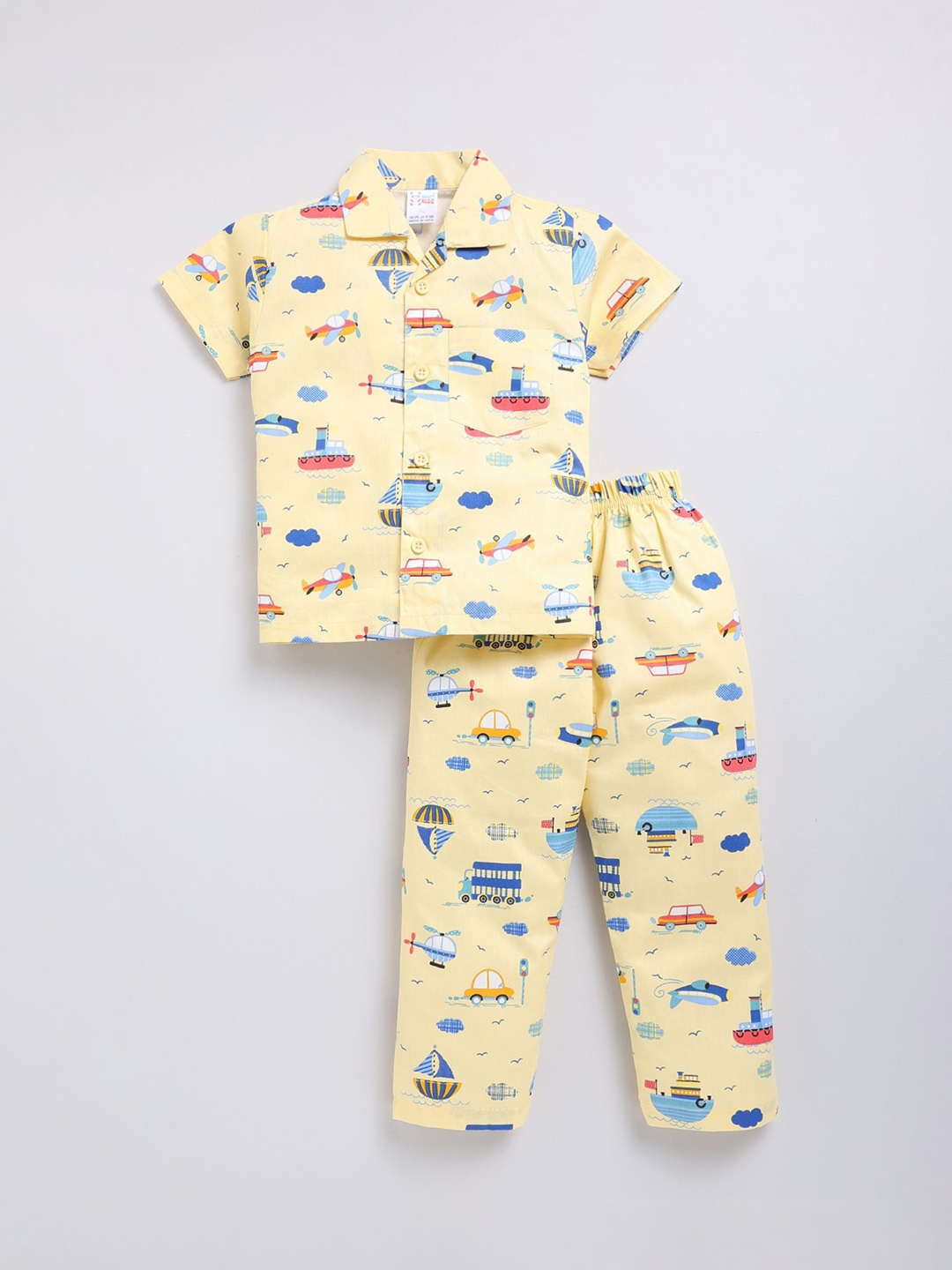 

NAUTI KIDZ Boys Pure Cotton Printed Night suit, Yellow