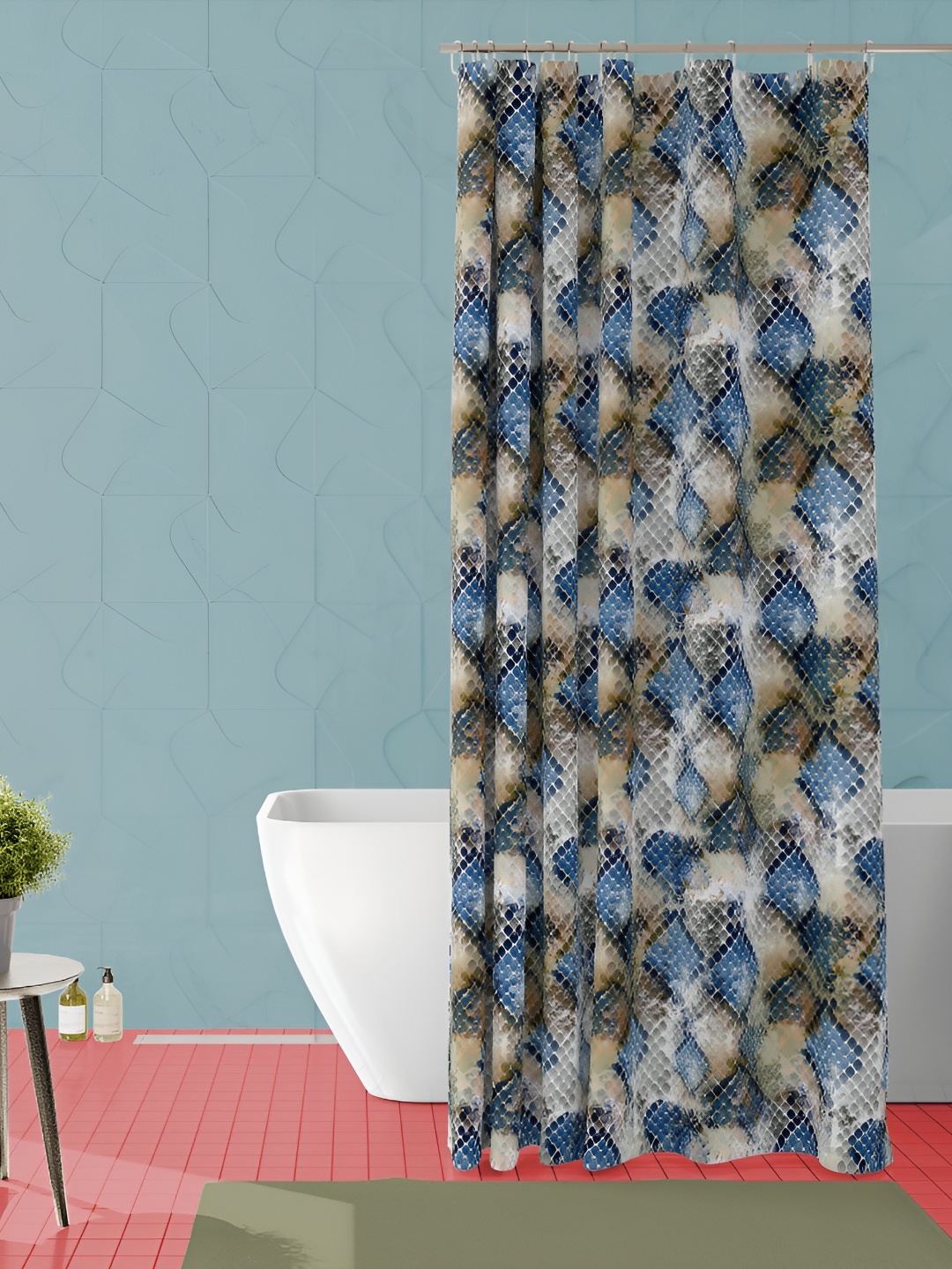 

ArtzFolio Brown & Blue Printed Waterproof Shower Curtain