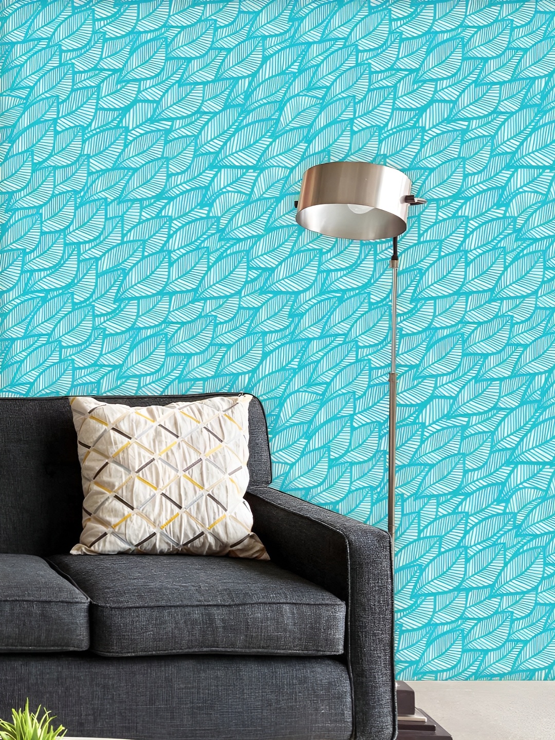 

ArtzFolio Printed UV-Resistant Anti-Bacterial Blue Leaf Peel & Stick Wallpaper, Multi