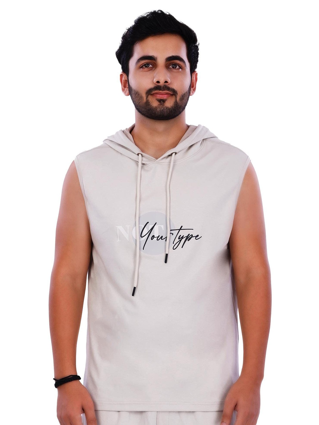 

FREECULTR Men Printed Hooded Pullover Sleeveless Sweatshirt, Beige