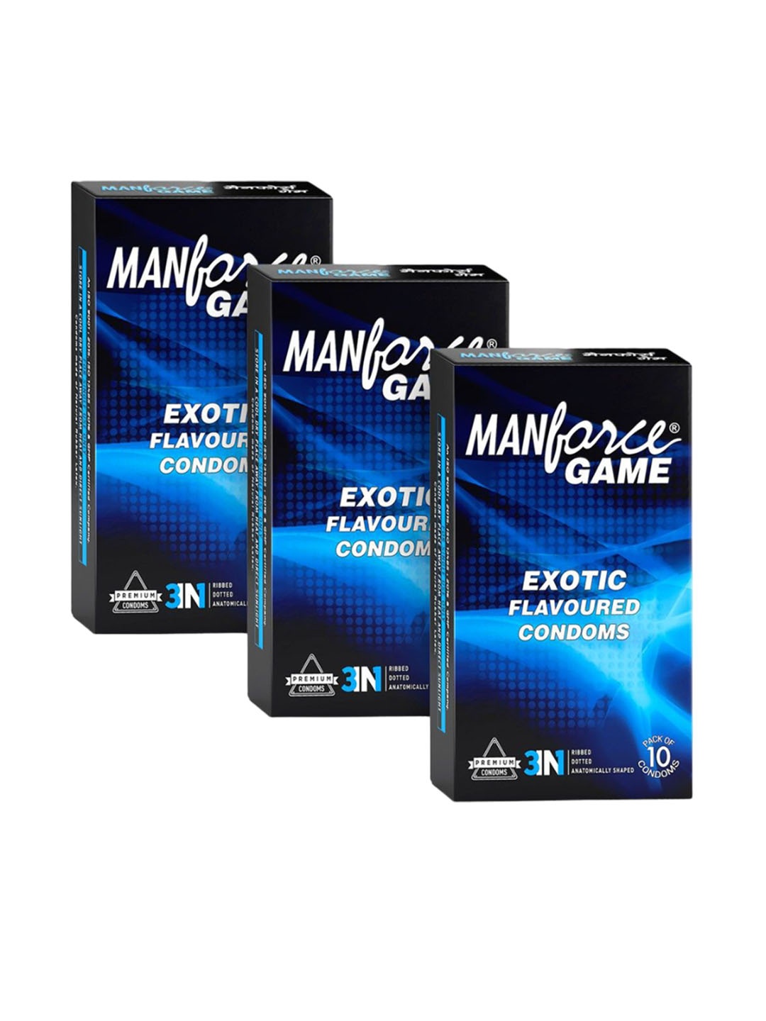 

Manforce Set of 3 Game Exotic Flavoured Condoms - 10 Pcs Each, Black