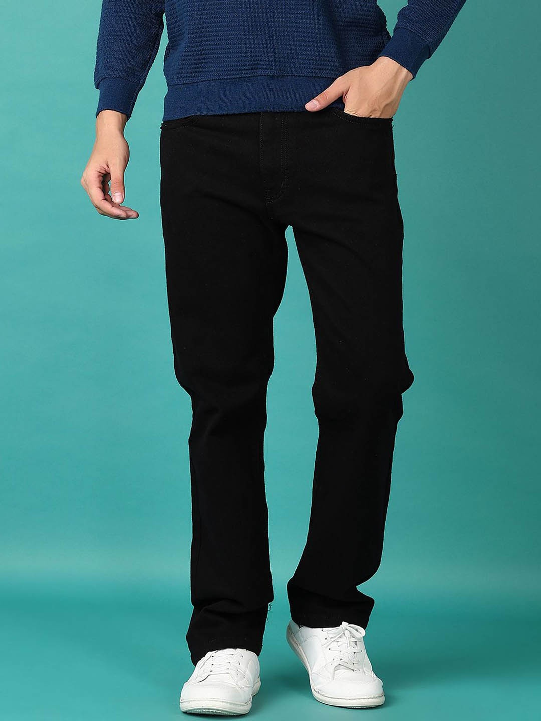 

V-Mart Men Cotton Mid-Rise Regular Fit Stretchable Jeans, Black