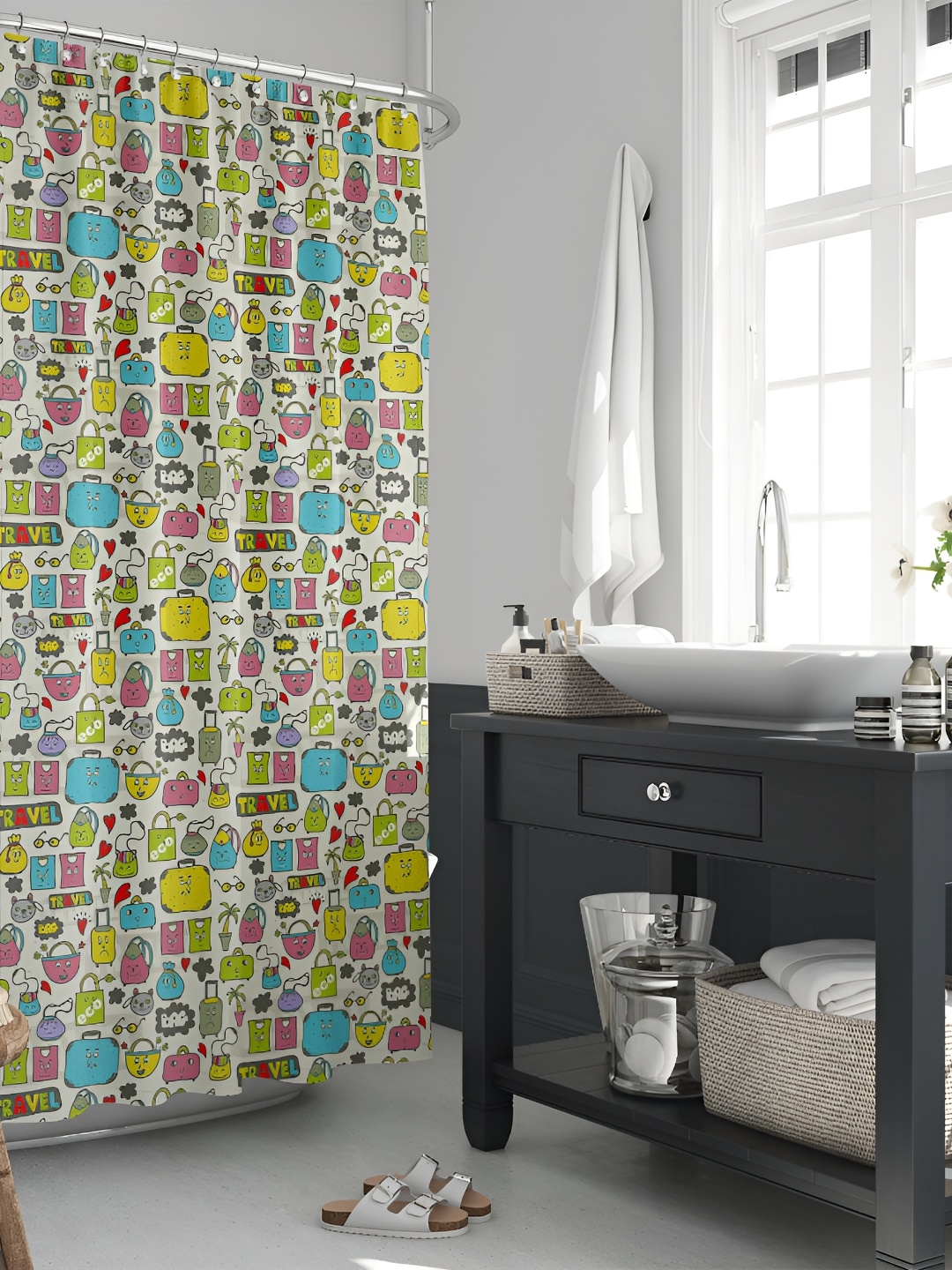 

ArtzFolio Green & Blue Printed Waterproof Shower Curtain