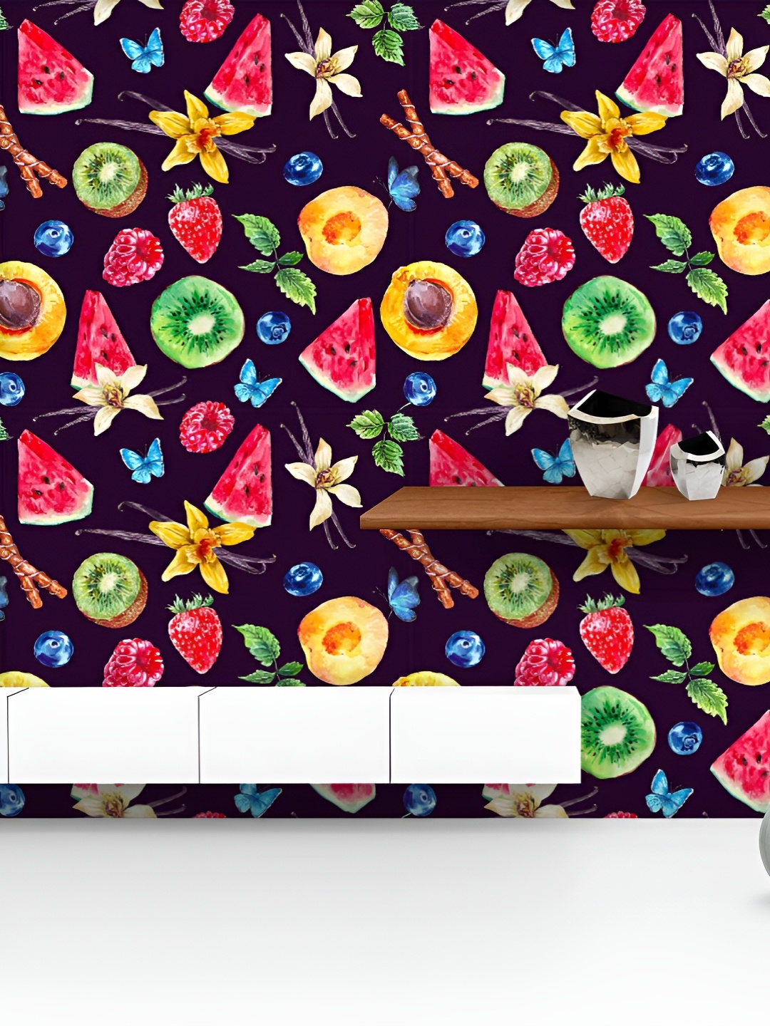 

ArtzFolio Printed UV-Resistant Anti-Bacterial Watercolor Tropical Fruits Peel & Stick Wallpaper, Multi