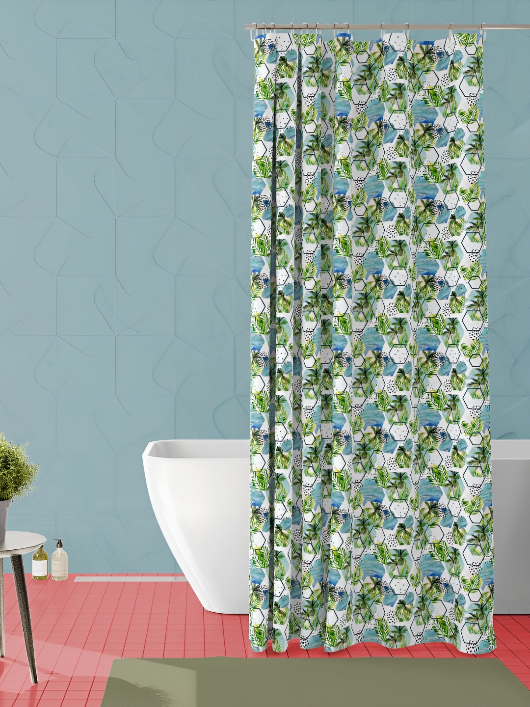 

ArtzFolio Green and White Geometric Printed Waterproof Shower Curtain