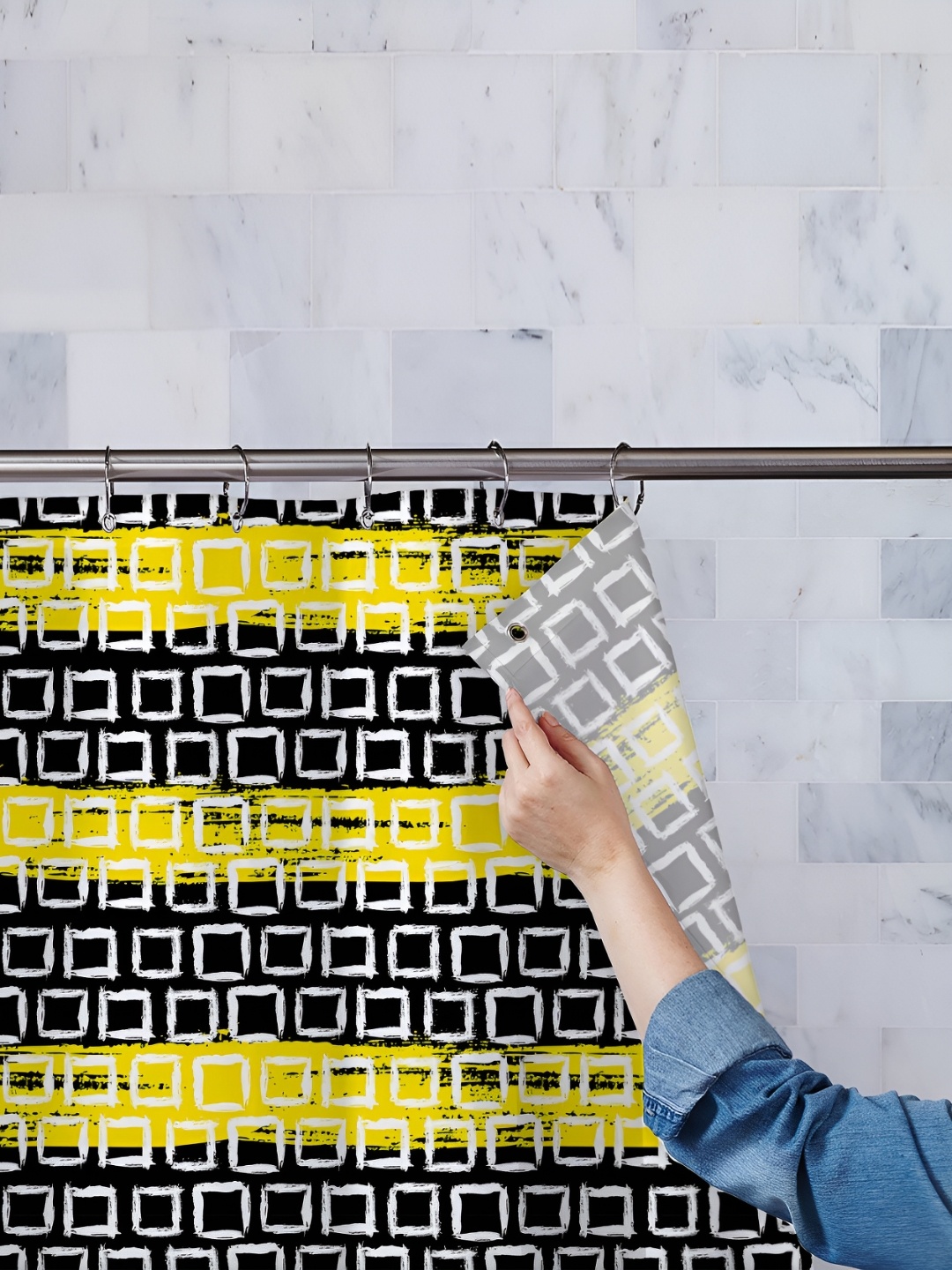 

ArtzFolio Black & Yellow Printed Waterproof Shower Curtains