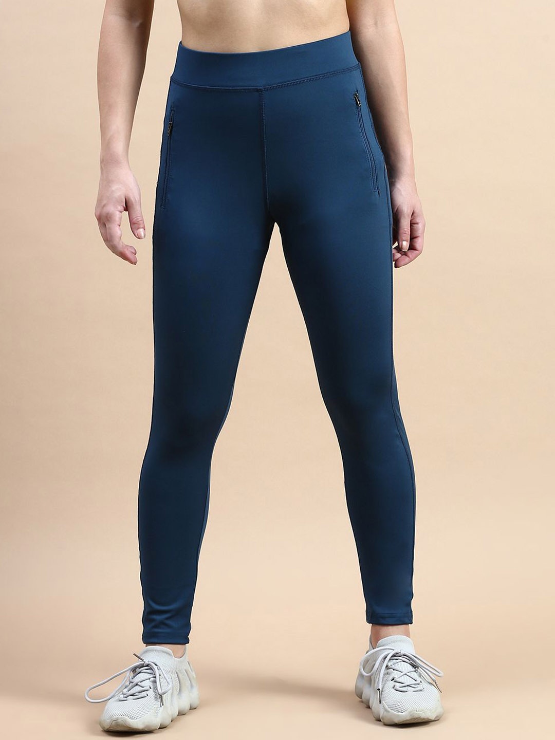 

VOXATI Women Ankle Length Stretchable Gym Workout Tights With Zip Pockets, Blue