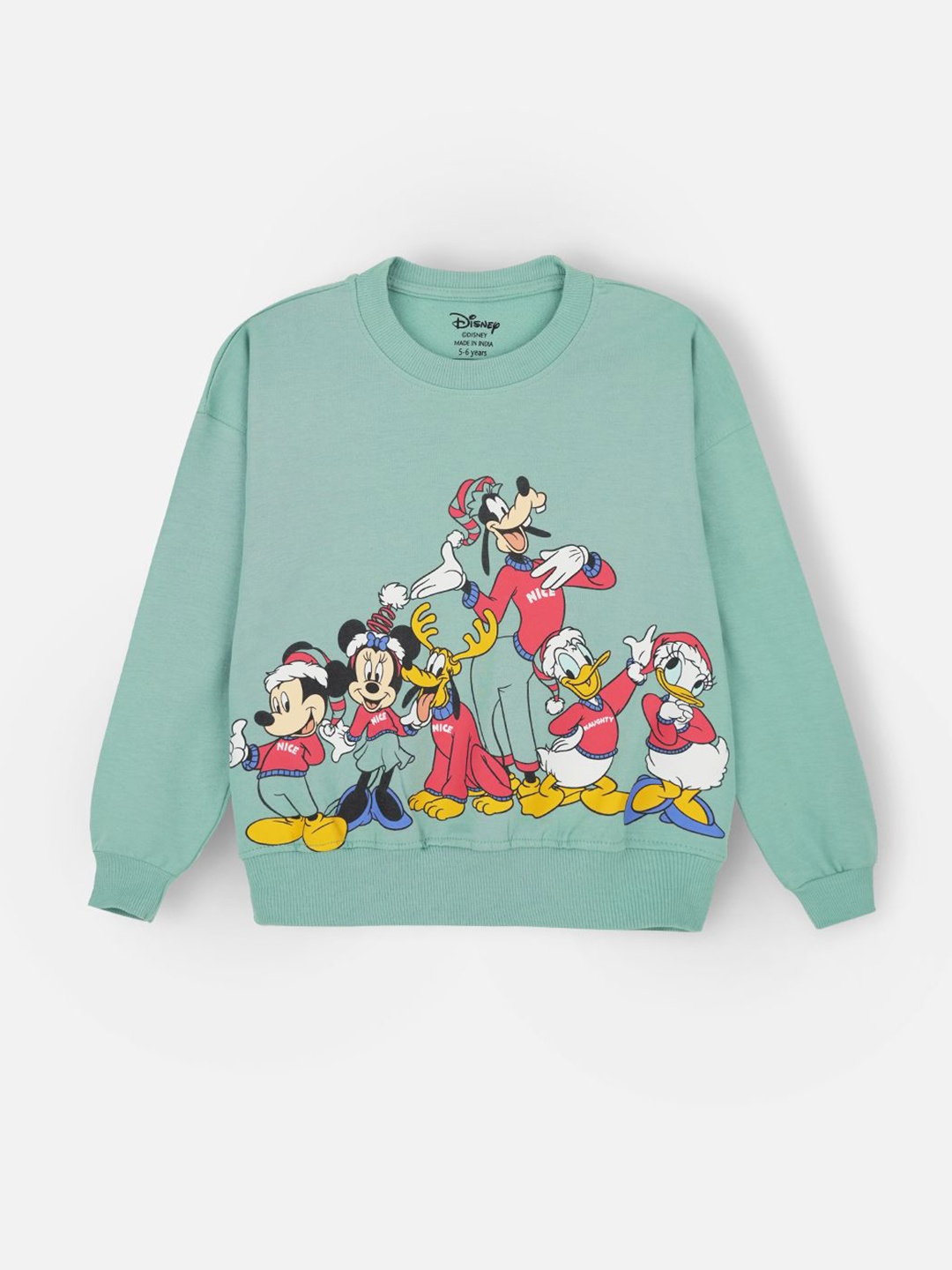 

Nap Chief Kids Unisex Mickey & Friends Printed Pure Cotton Oversized Sweatshirt, Green