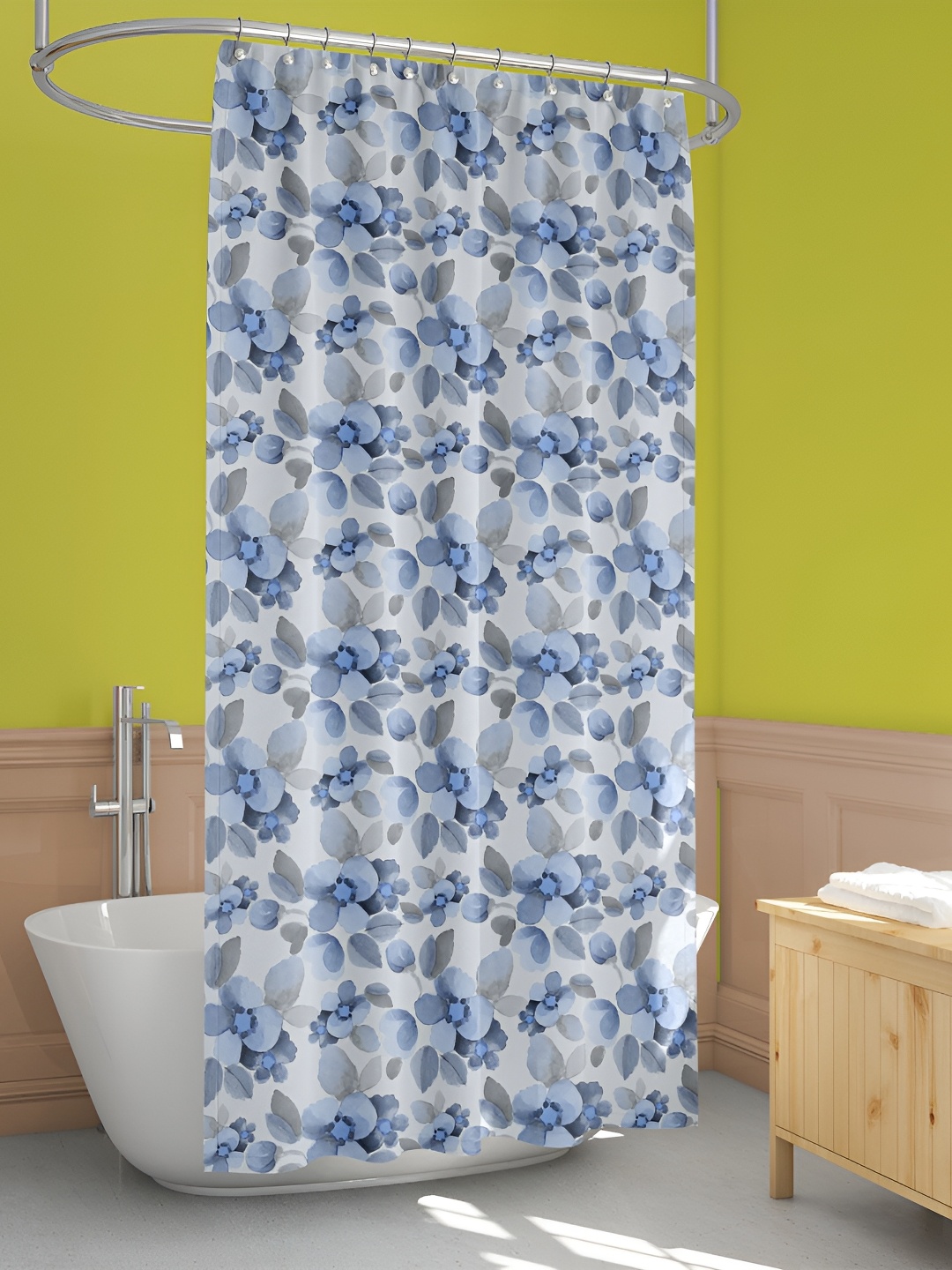 

ArtzFolio Grey & Blue Floral Printed Waterproof Shower Curtain