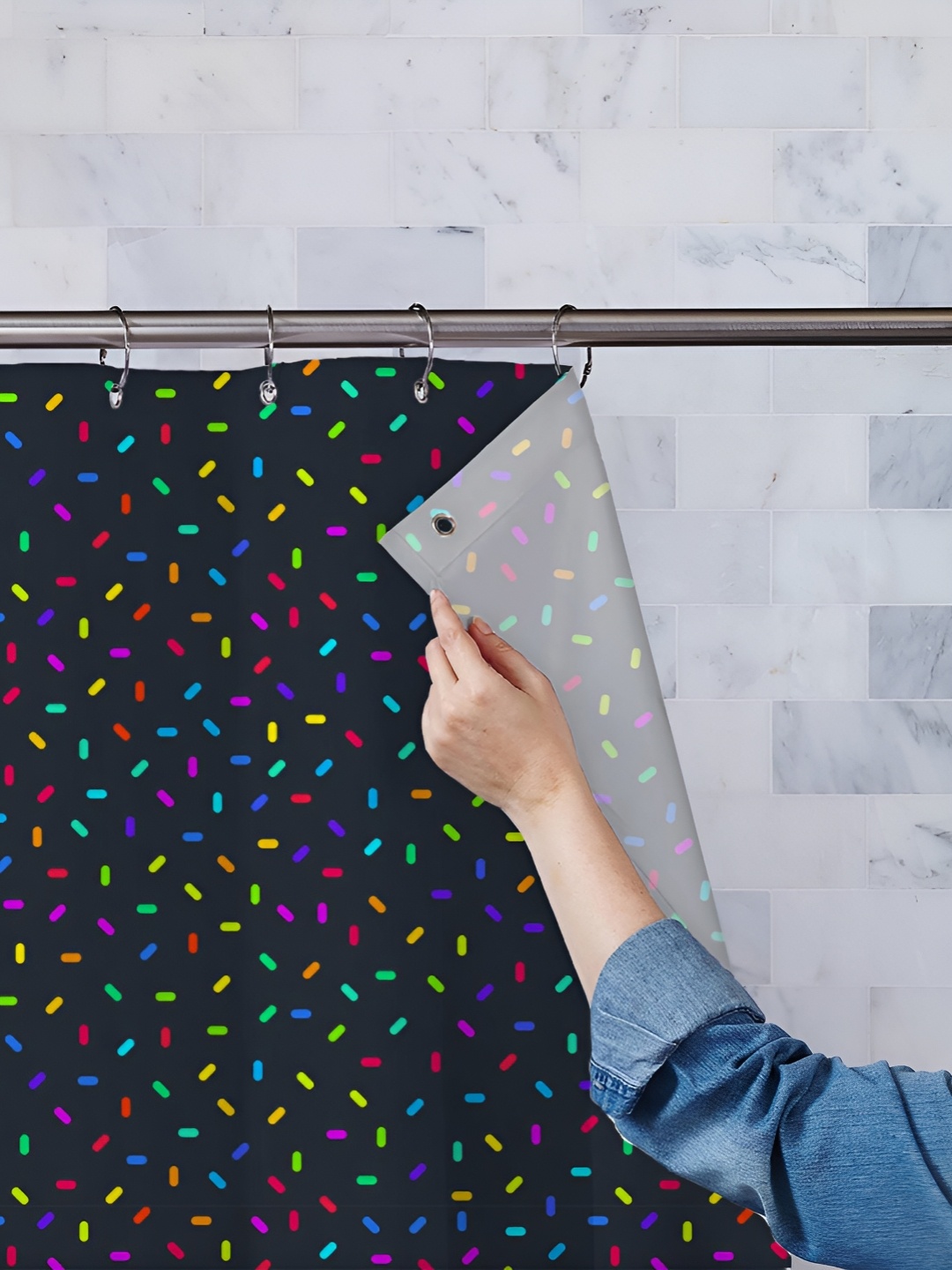

ArtzFolio Black & Green Printed Waterproof Shower Curtain