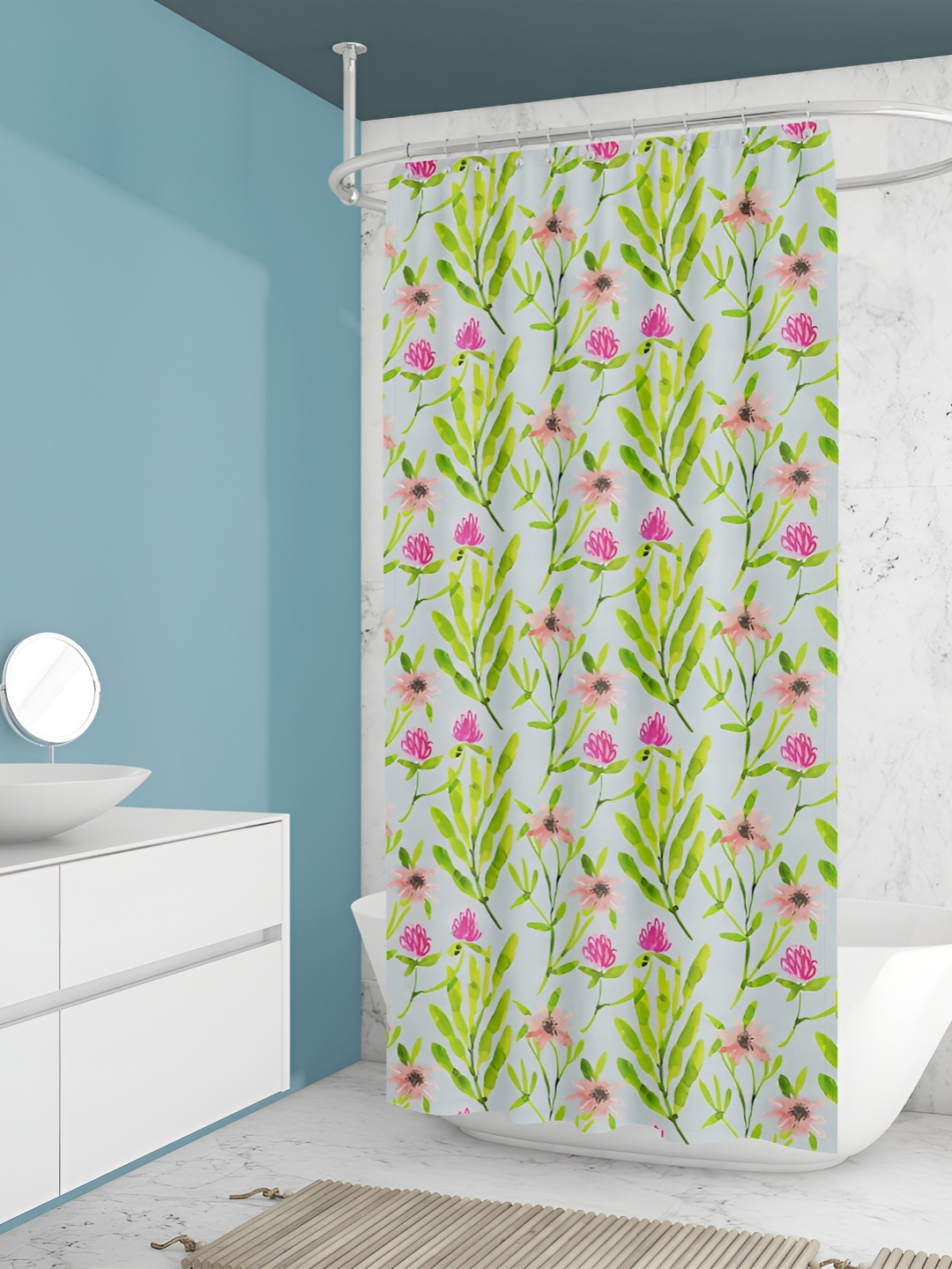 

ArtzFolio Green & Pink Floral Printed Waterproof Shower Curtain