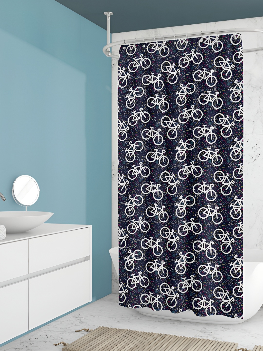 

ArtzFolio Blue & White Printed Waterproof Shower Curtain