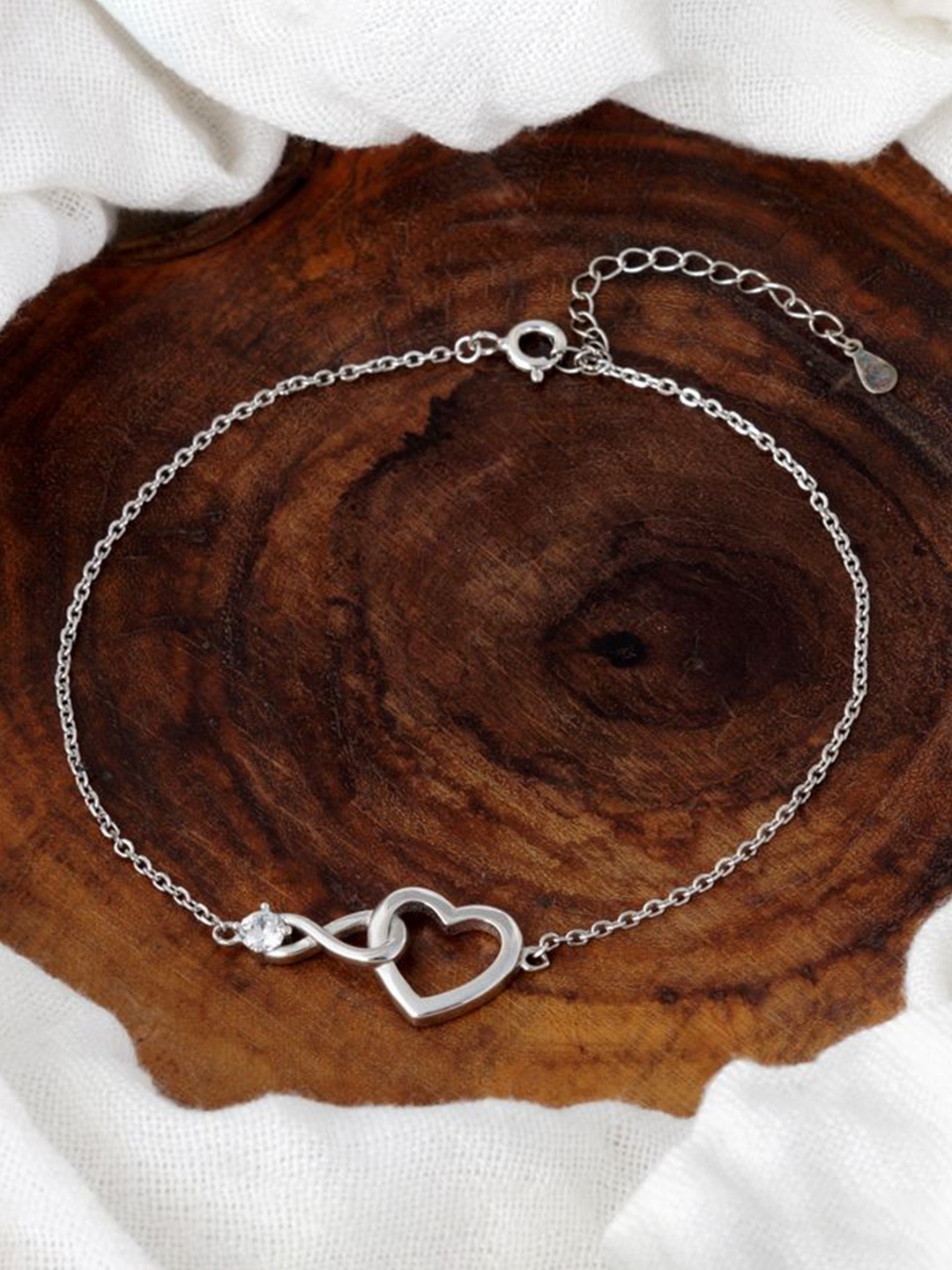 

Tuanz Silver Jewelry Madhuban Infinity Heart 925 Sterling Silver Rhodium-Plated Anklet