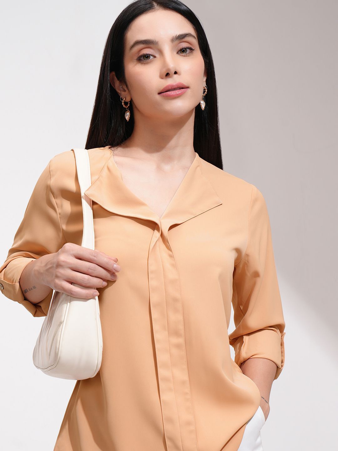 

Tokyo Talkies Women Solid Formal Blouse Top, Peach