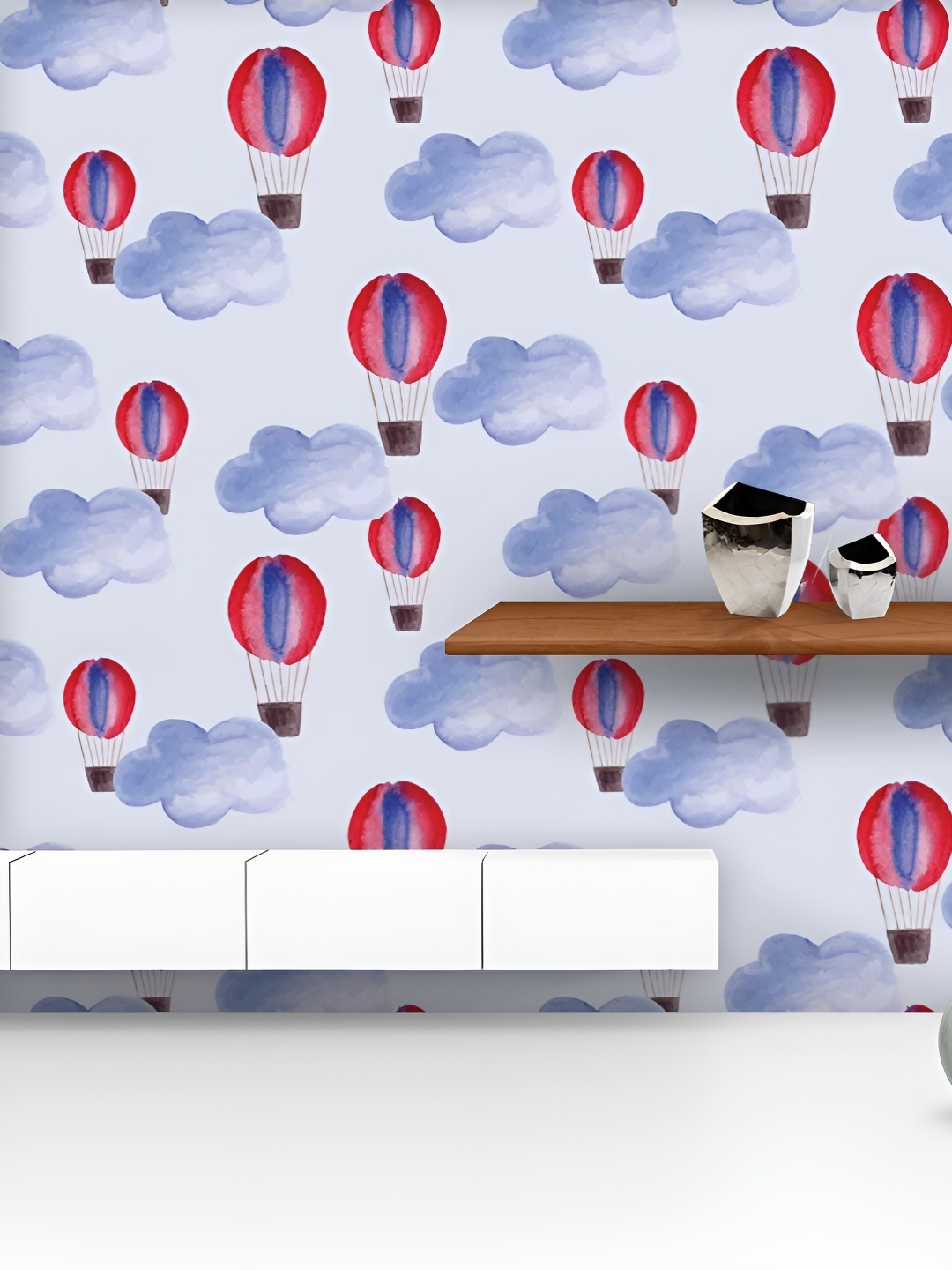 

ArtzFolio Printed UV-Resistant Anti-Bacterial Watercolor Balloons Clouds Peel & Stick Wallpaper, Multi