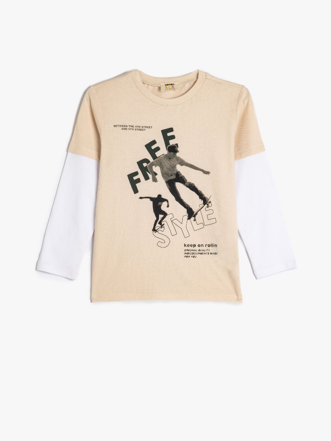 

Koton Boys Graphic Printed Round Neck Cotton T-shirt, Beige