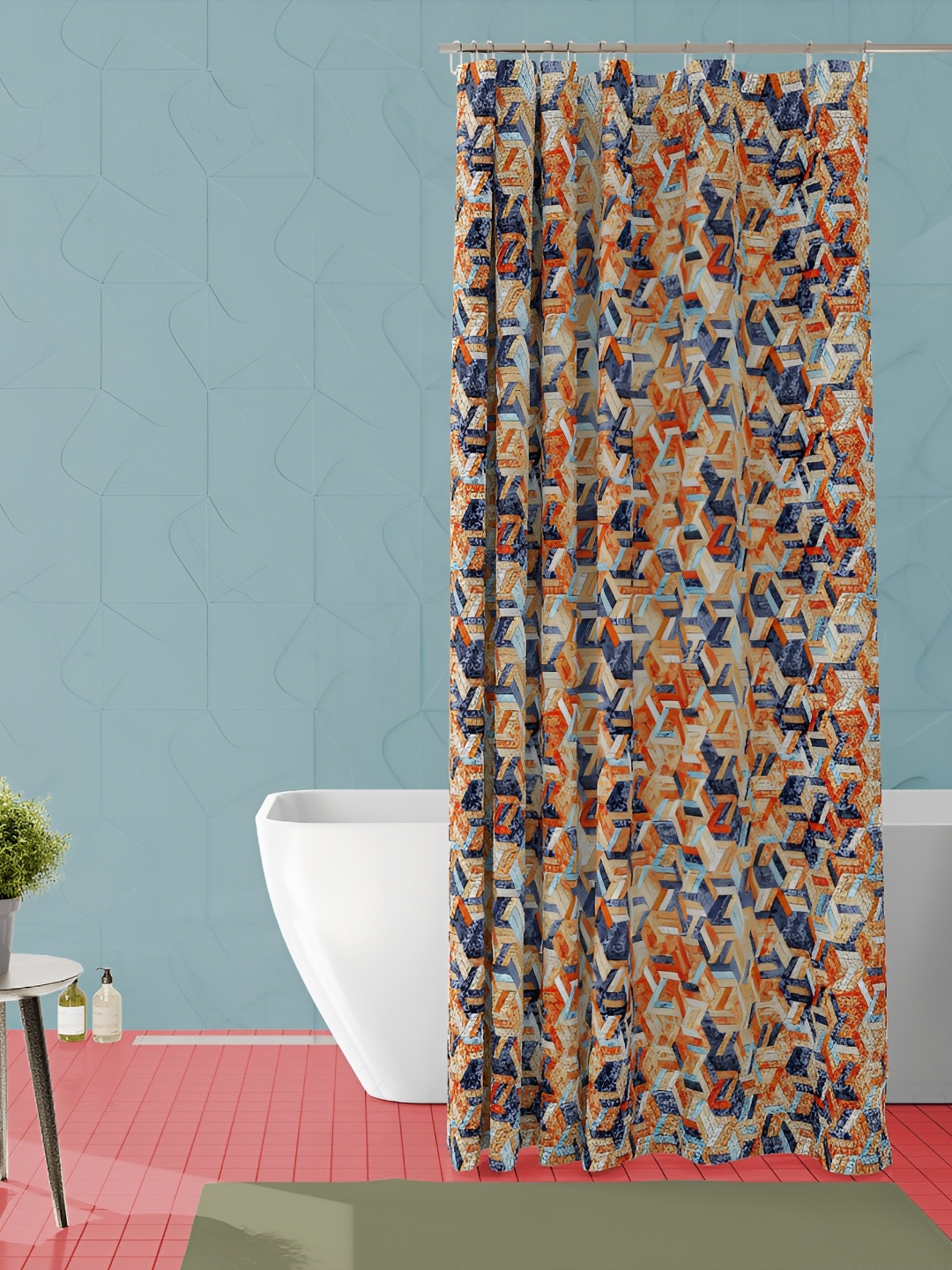 

ArtzFolio Orange and Blue Geometric Printed Waterproof Shower Curtain