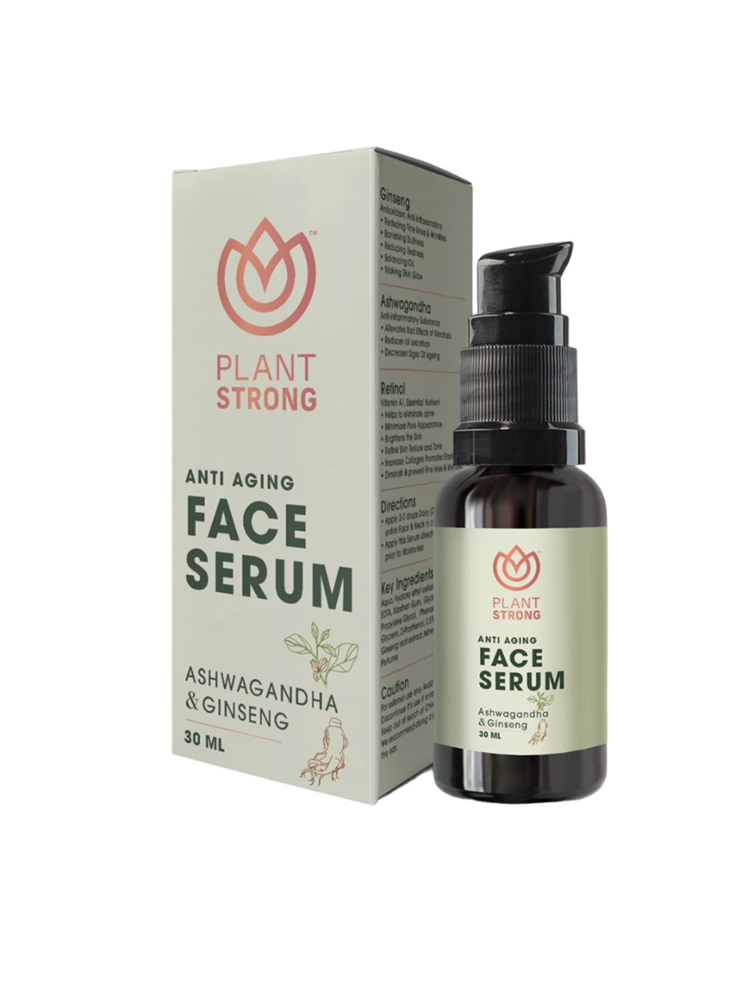 

Plant Strong Age Aging Face Serum With Powerful Ginseng & Ashwagandha- 30ml, Green