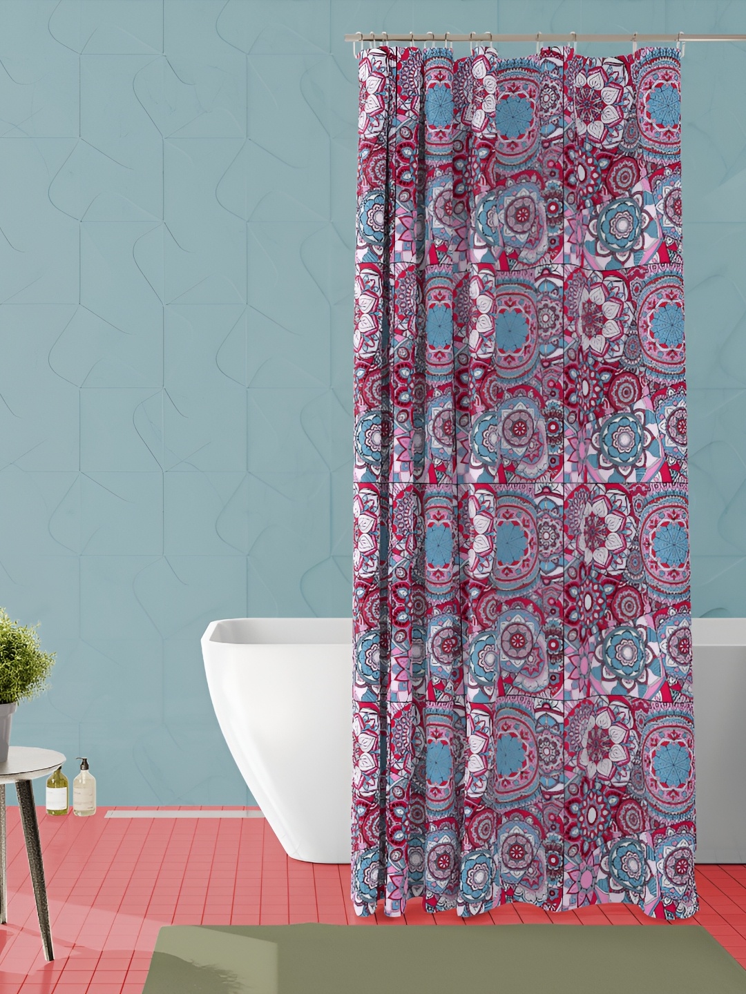 

ArtzFolio Turquoise Blue & Maroon Printed Waterproof Shower Curtain