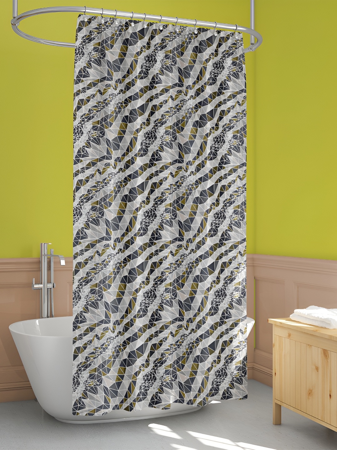 

ArtzFolio Grey Olive Green & Navy Blue Printed Waterproof Shower Curtain