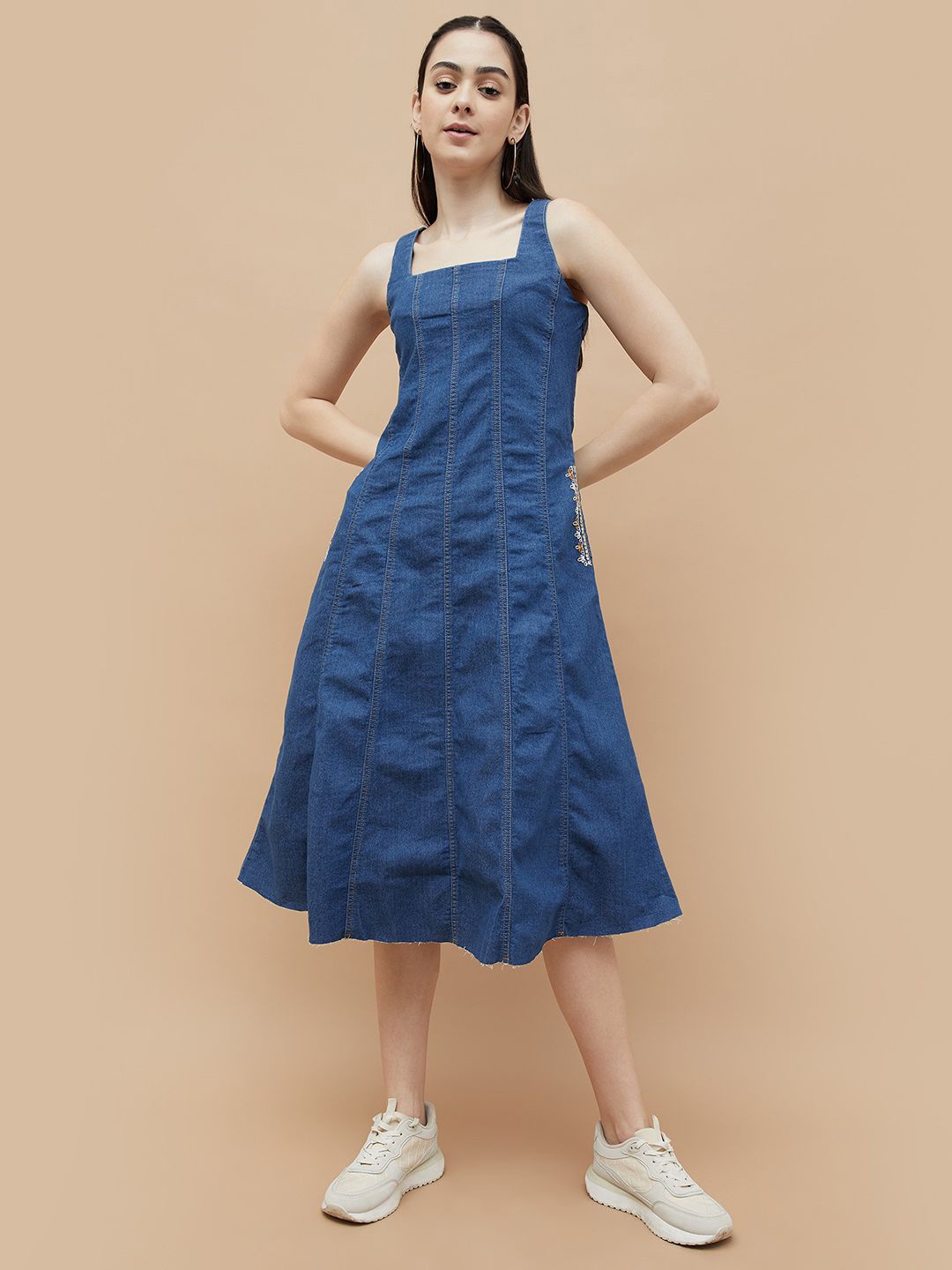 

Colour Me by Melange Square Neck A-Line Dress, Blue