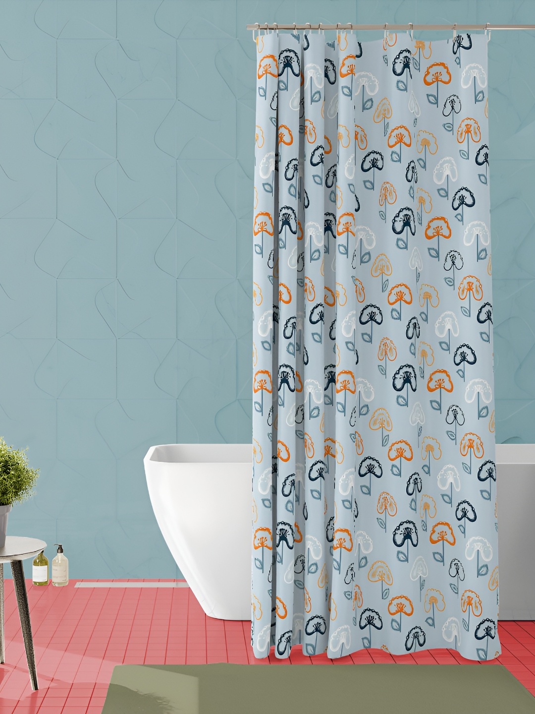 

ArtzFolio Blue & White Floral Printed Waterproof Shower Curtain