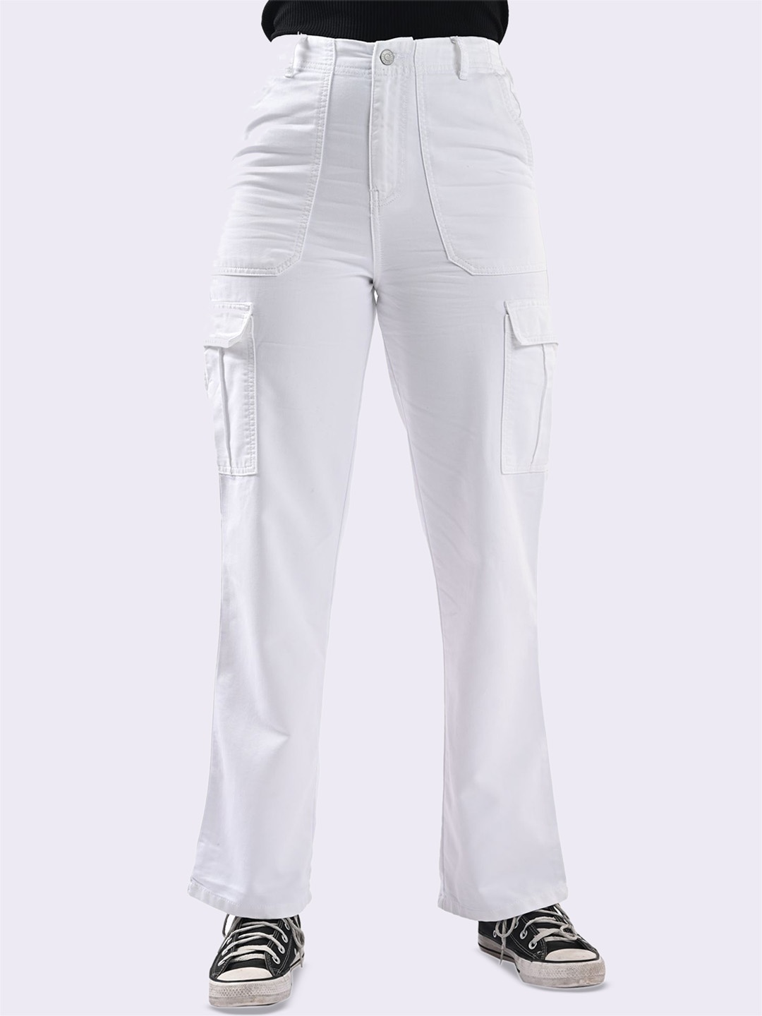 

Kraus Jeans Women Cotton Loose Fit High-Rise Cargos Trousers, White