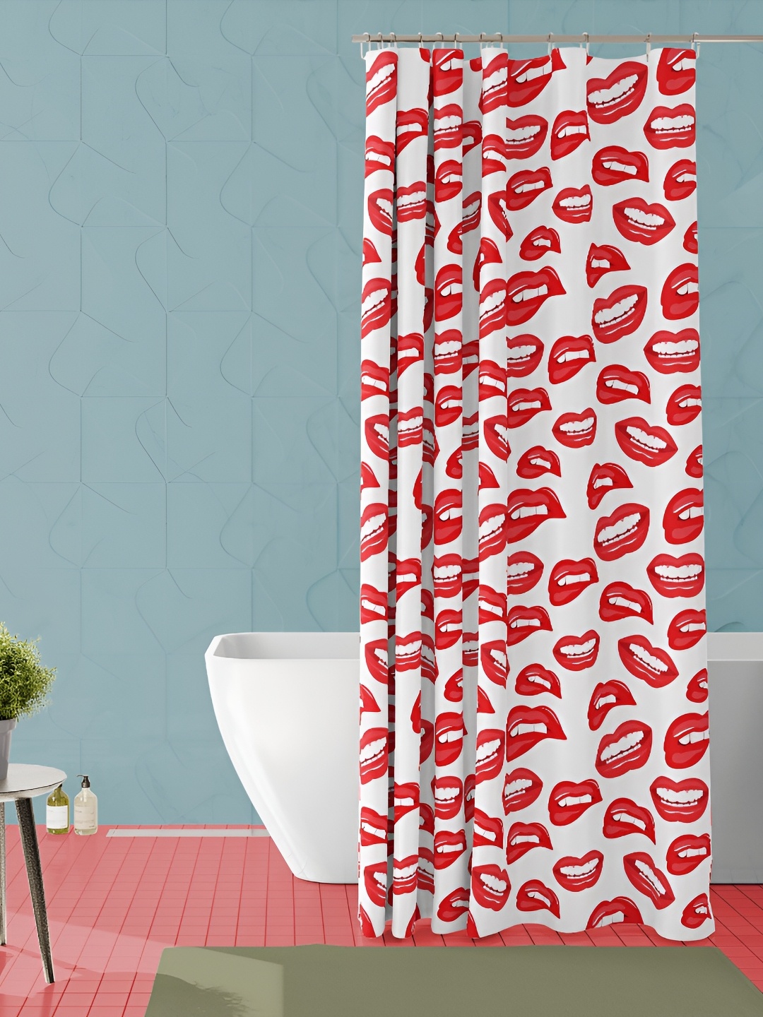 

ArtzFolio White & Red Printed Waterproof Shower Curtains