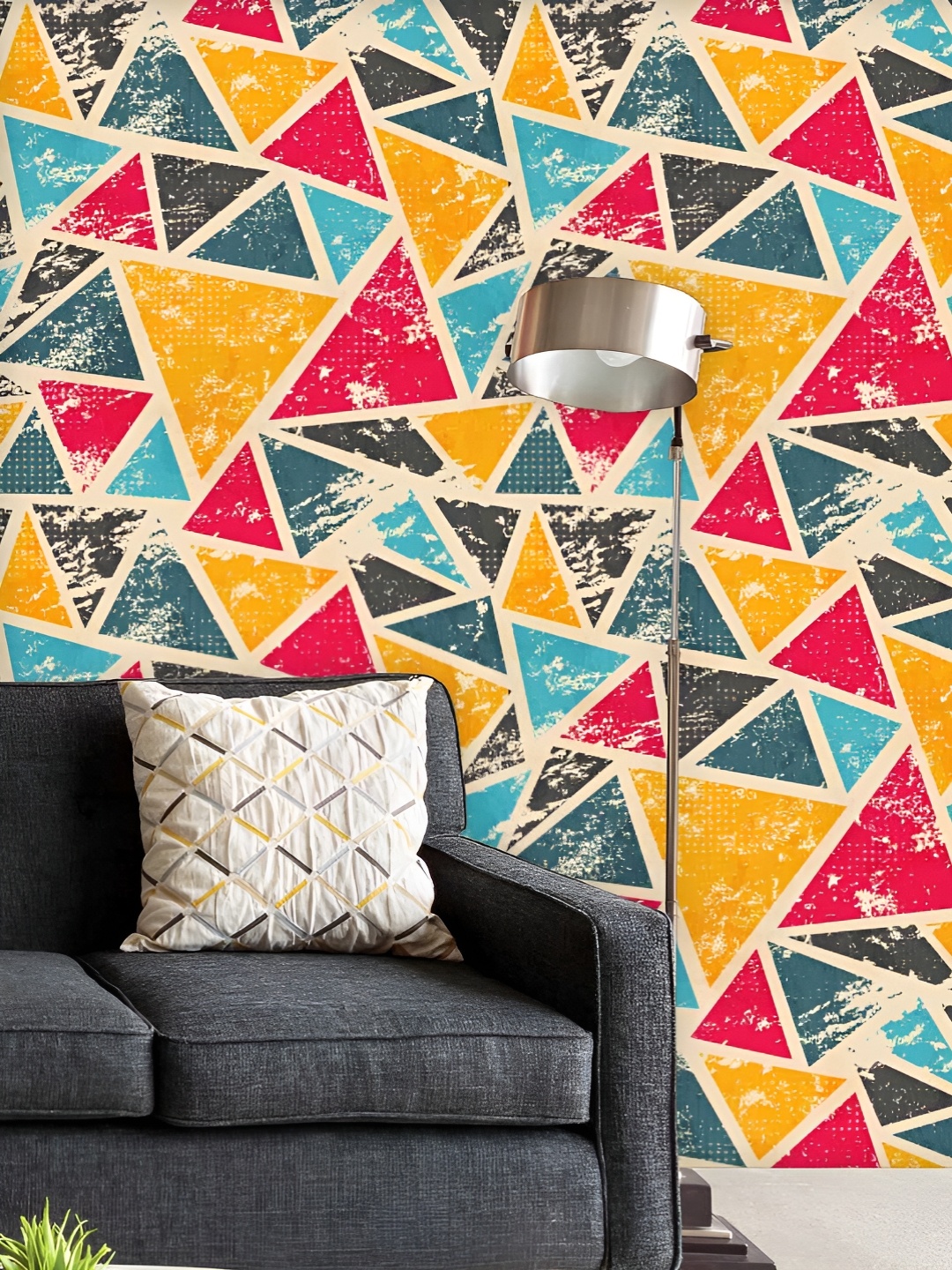 

ArtzFolio Printed UV-Resistant Anti-Bacterial Grunge Triangle Peel & Stick Wallpaper, Multi