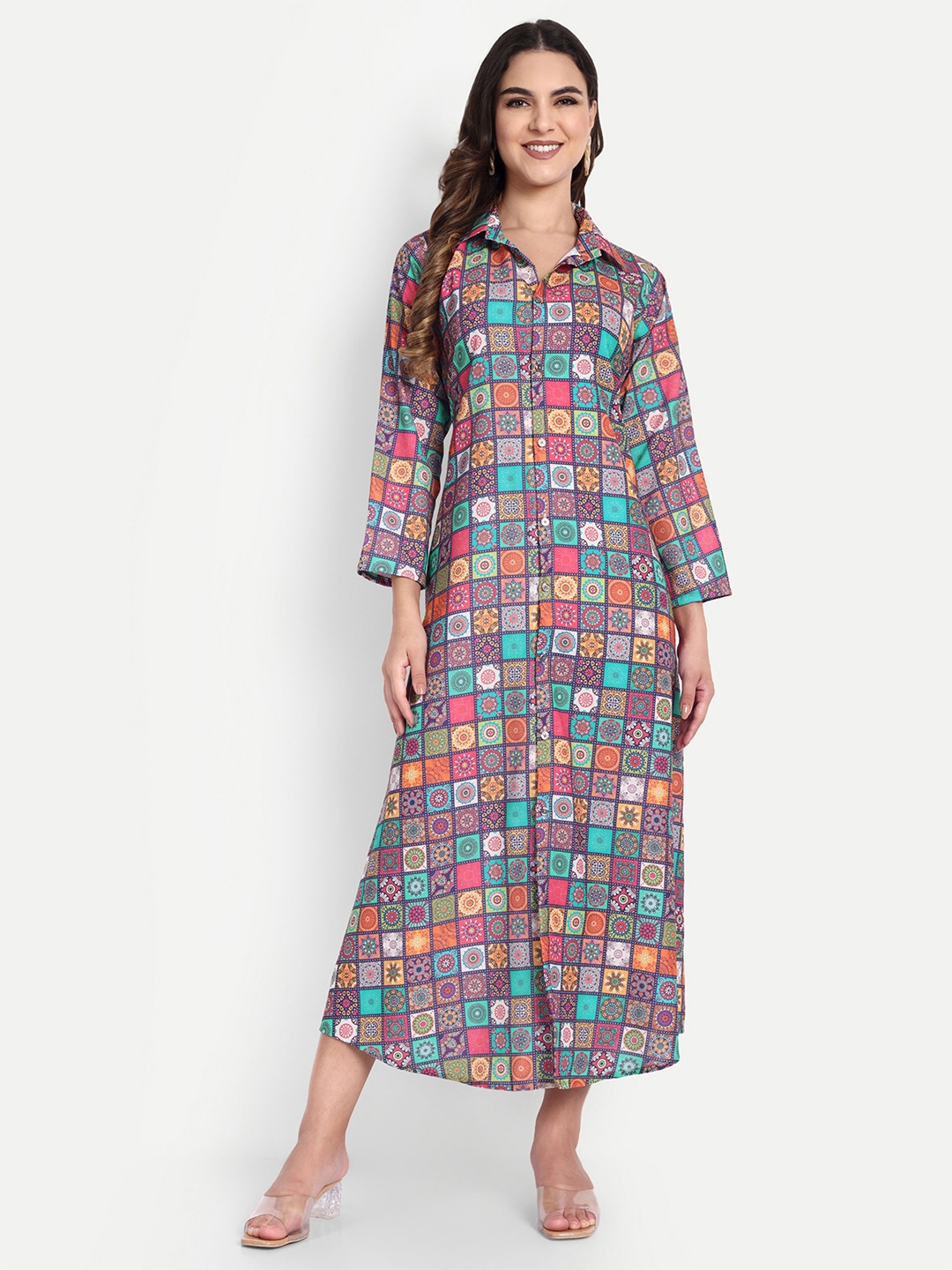 

TILISM Printed Cotton Shirt Midi Dress, Pink