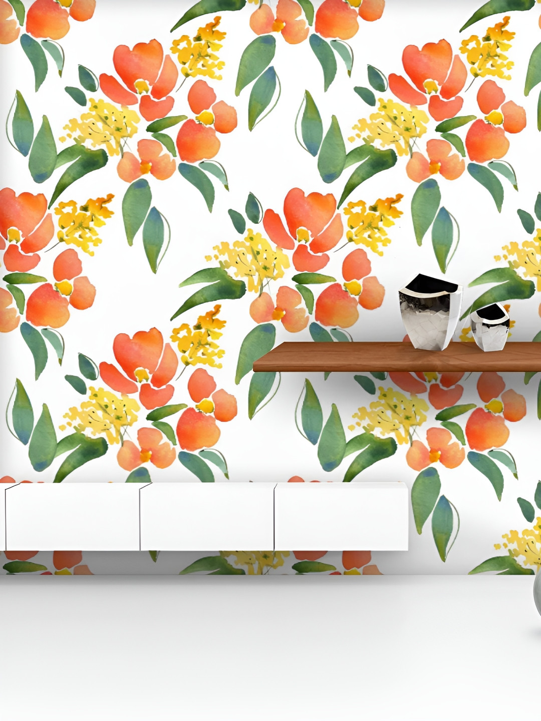 

ArtzFolio Printed UV-Resistant Anti-Bacterial Watercolor Leaves FlowersPeel & Stick Wallpaper, Multi