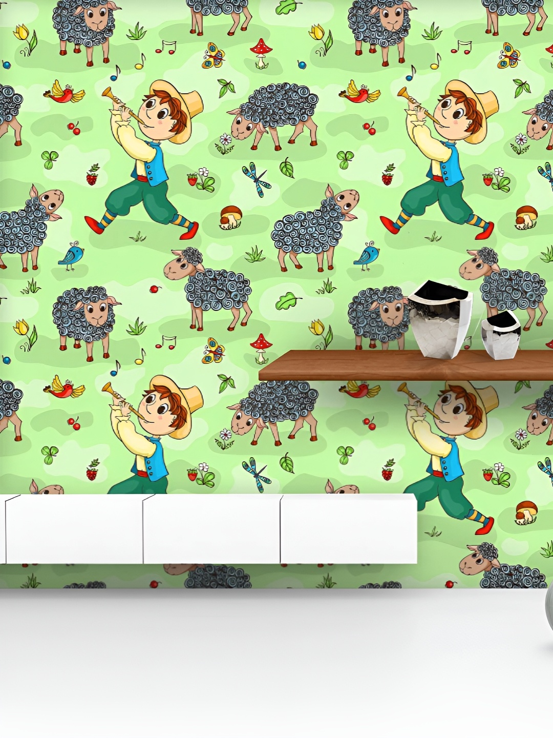 

ArtzFolio Printed UV-Resistant Anti-Bacterial Cartoon Shepherd Boy Peel & Stick Wallpaper, Multi