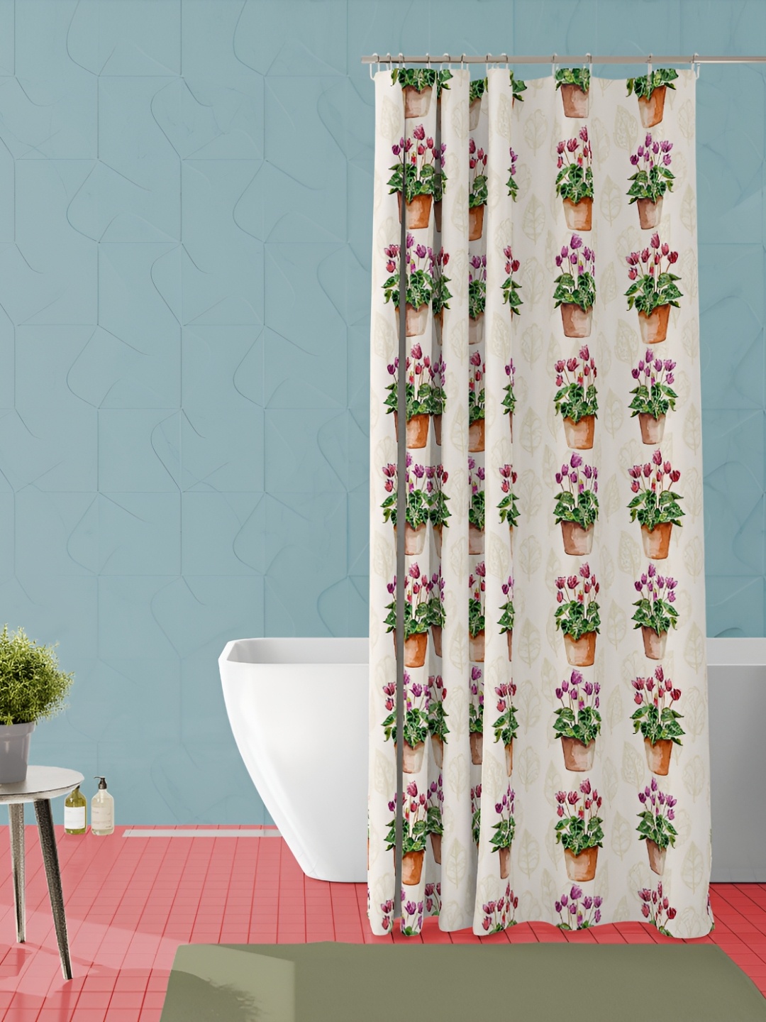 

ArtzFolio White & Green Printed Waterproof Shower Curtain